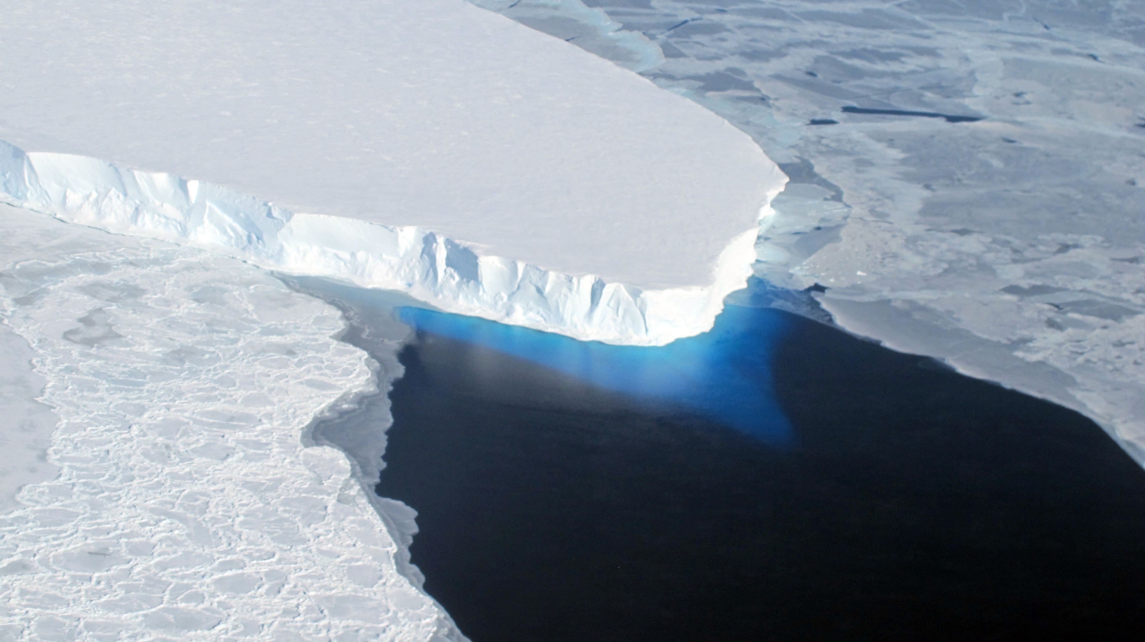 An area of open water surrounded by ice.