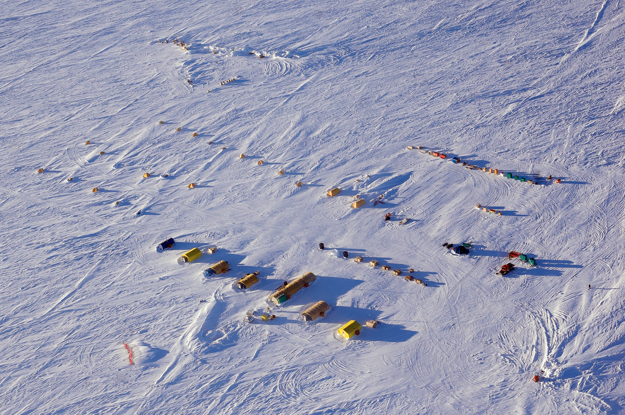 Aerial view of a field camp.