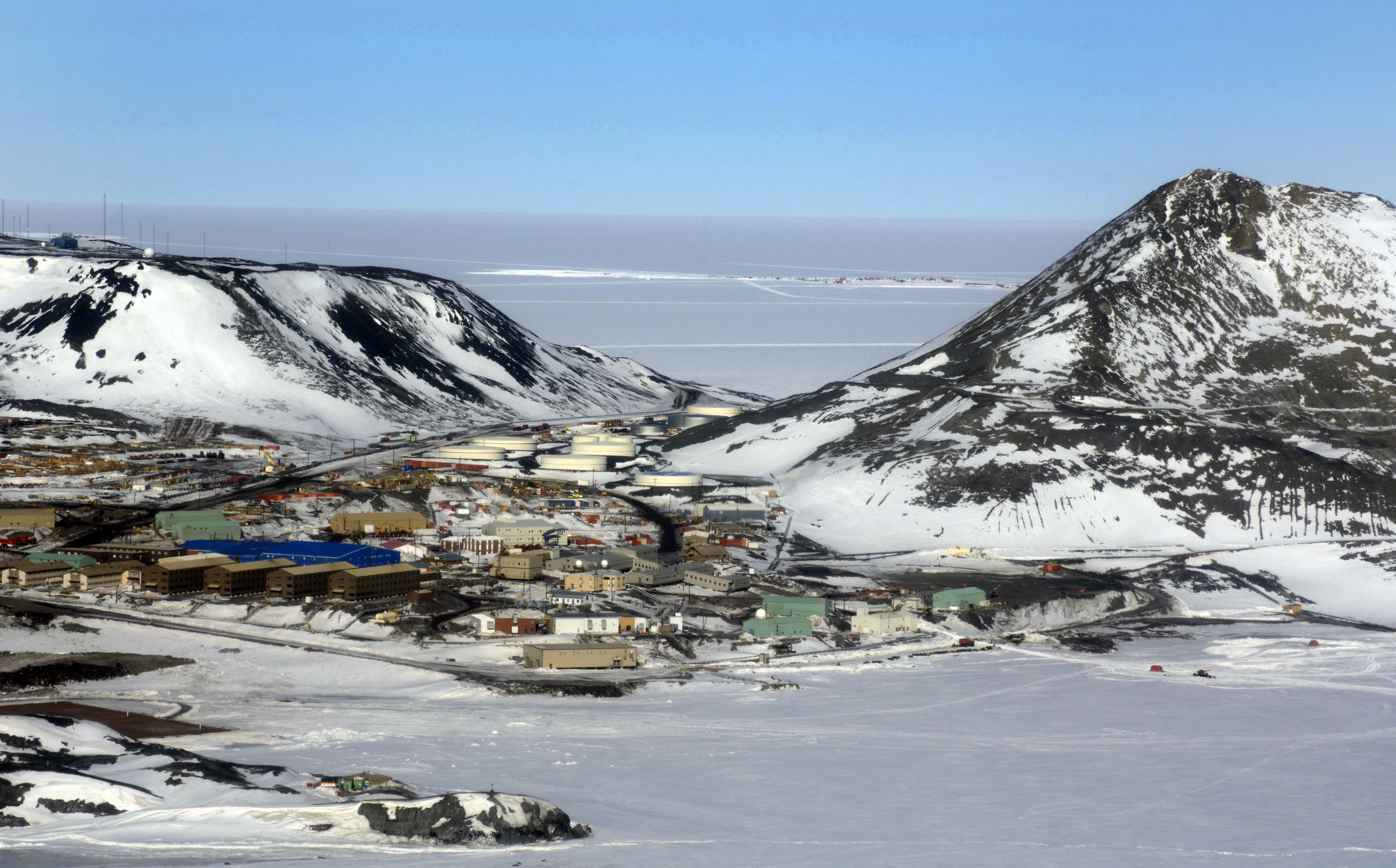 Small town sits on the edge of an island.