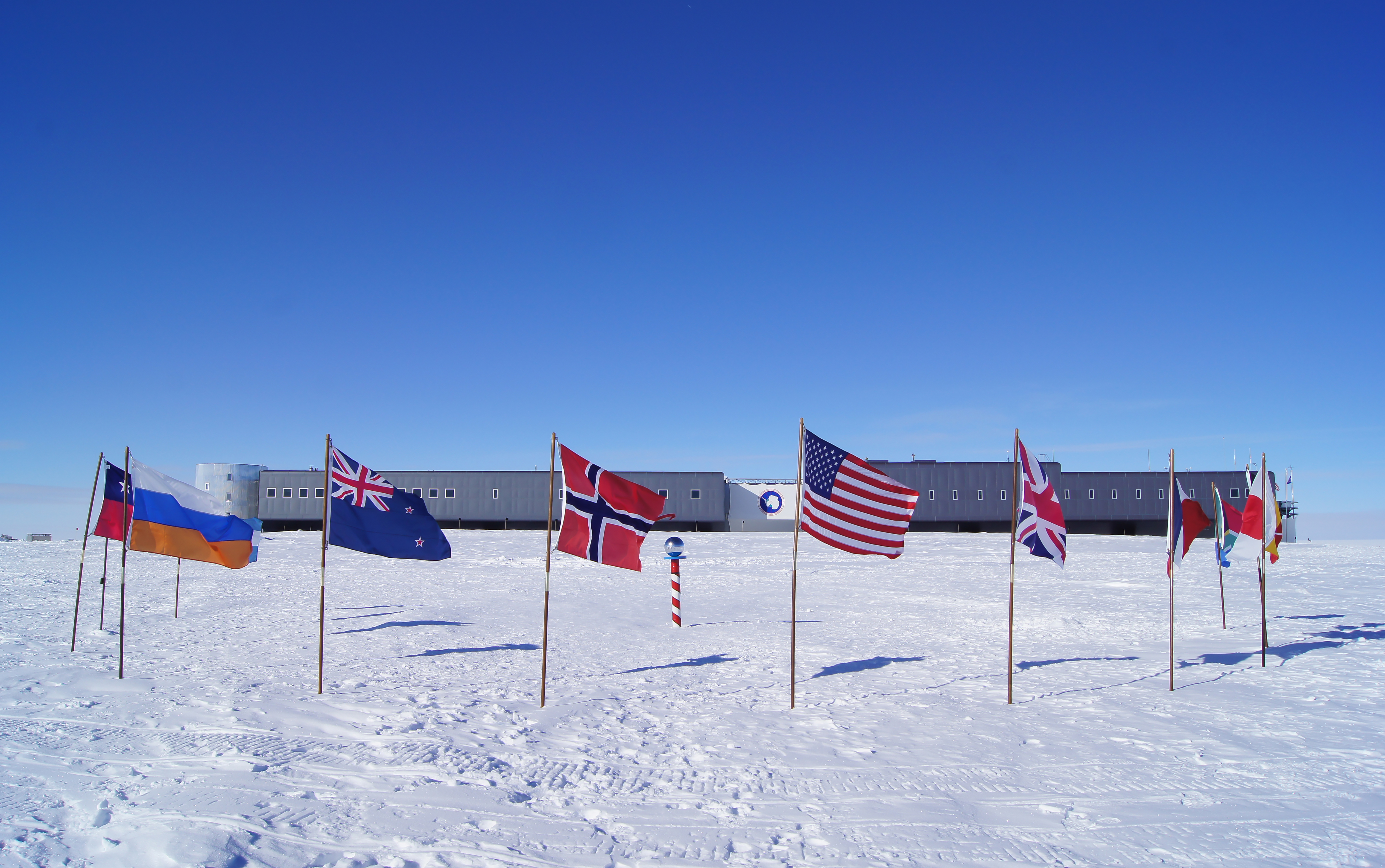 Flags at the South Pole.