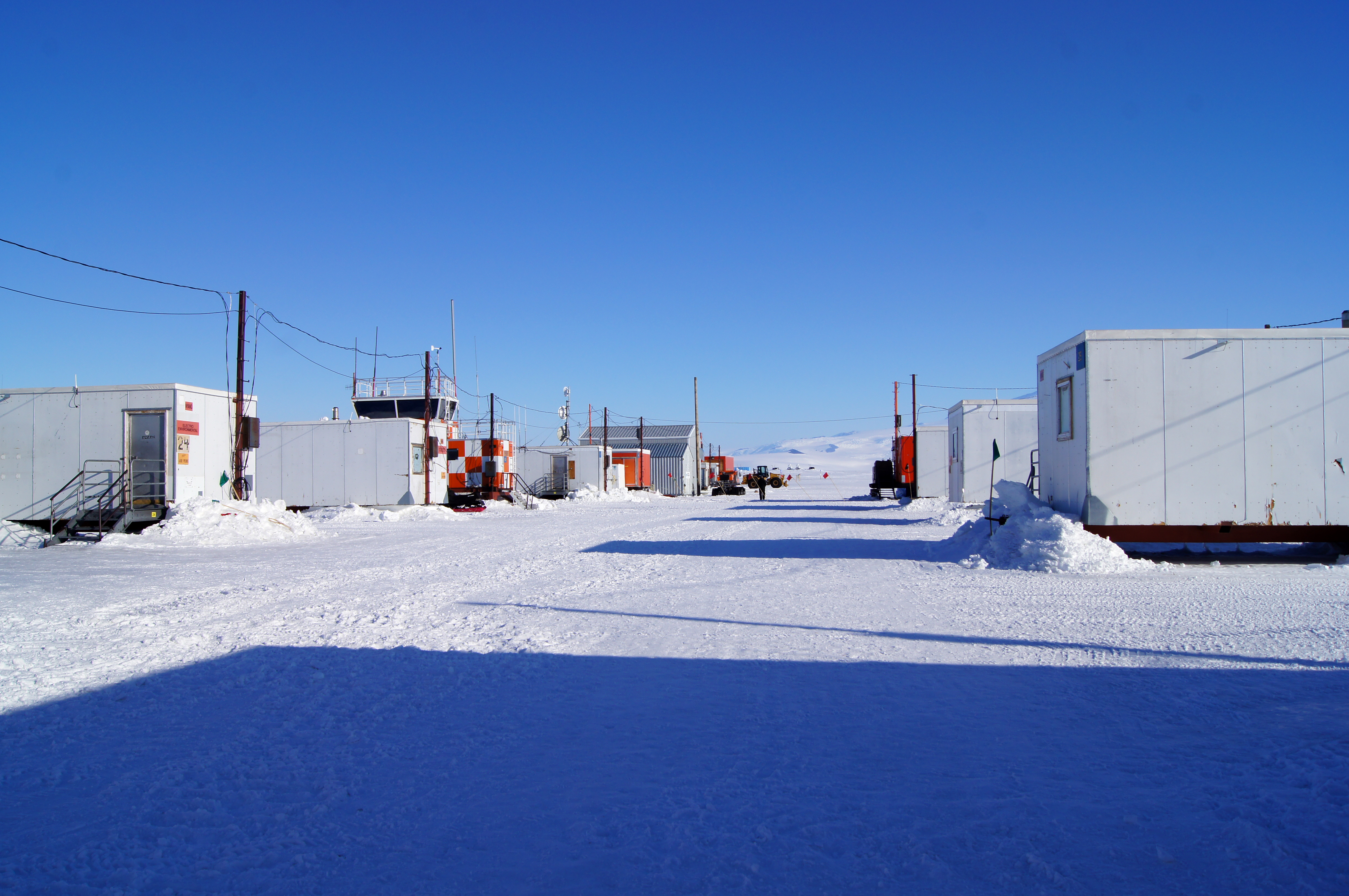 Several buildings sit on ice.